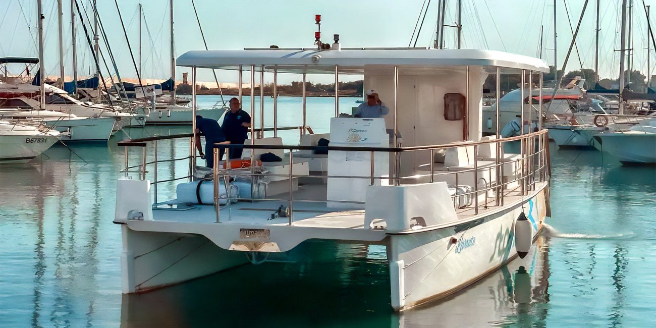 Vista posteriore del catamarano Catmarine 39 Hybrid in mare