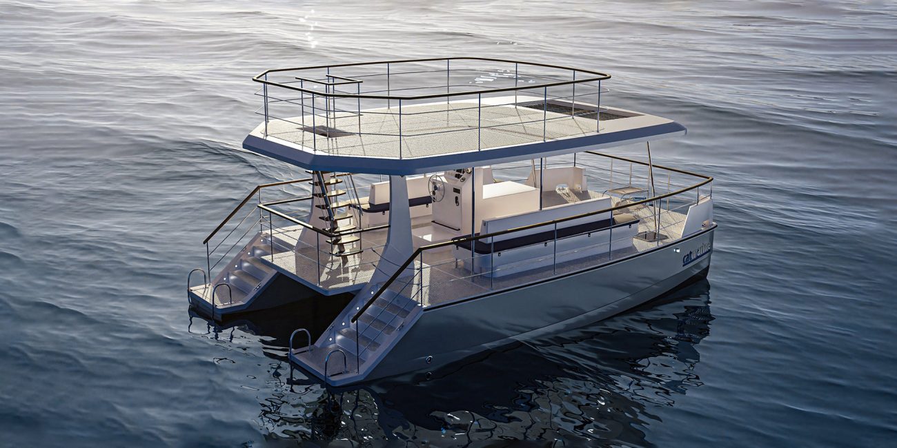 Rendering posteriore del catamarano Catmarine 33 in mare